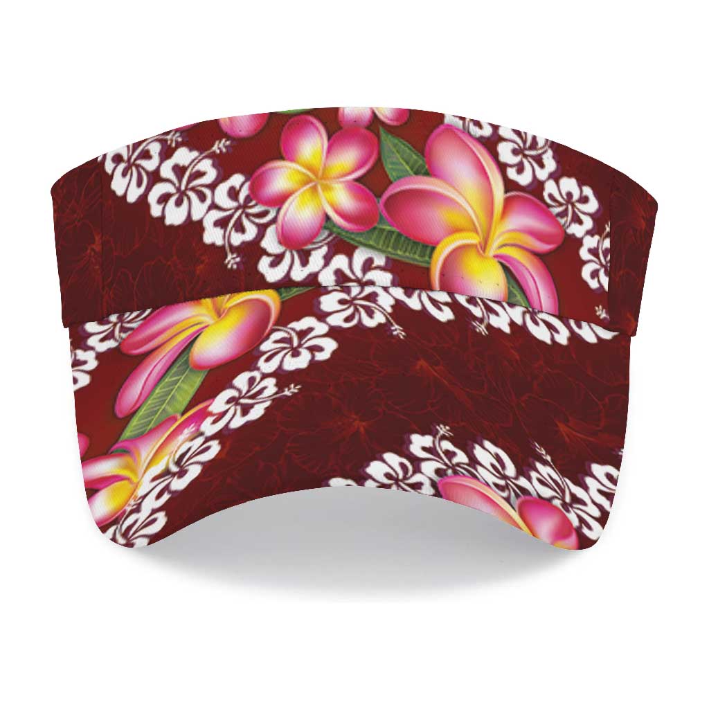 Oxblood Polynesia Sun Visor Cap Plumeria With Hibiscus Pattern Tropical Vibes