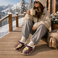 Oxblood Tropical Plumeria With Galaxy Polynesian Art Fleece Clogs
