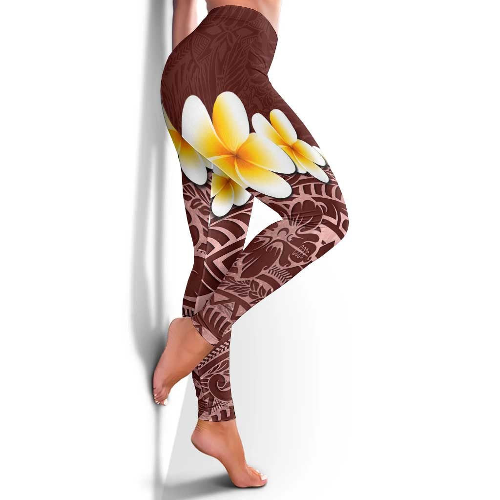 Oxblood Tropical Plumeria With Galaxy Polynesian Art Leggings - Polynesian Pride