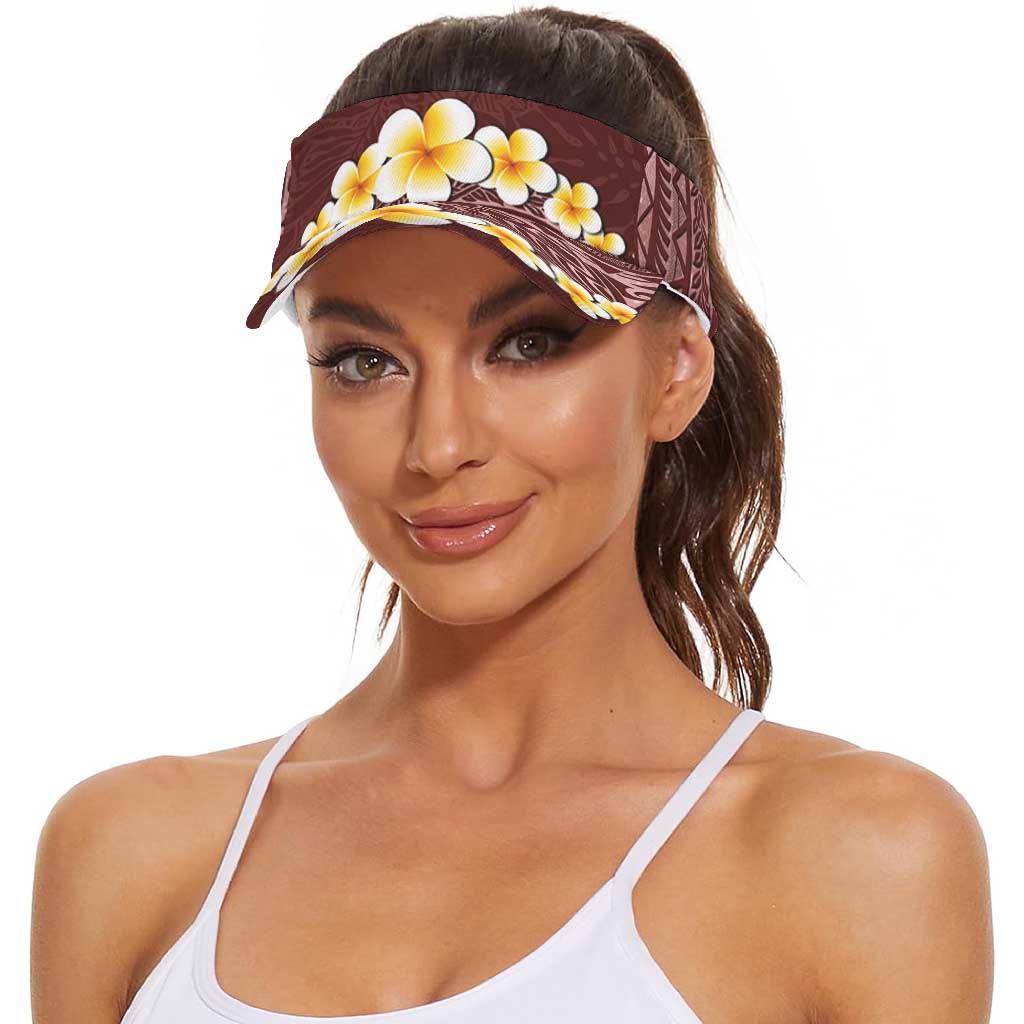 Oxblood Tropical Plumeria With Galaxy Polynesian Art Sun Visor Cap