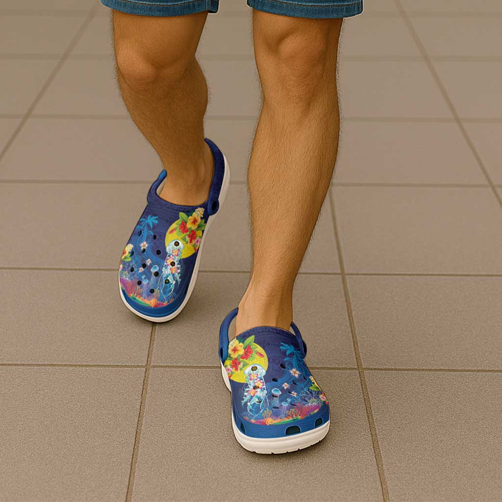 Palau Clogs Shoes Jellyfish with Coral Reefs Ocean Vibe and Tapa Pattern LT03 - Polynesian Pride