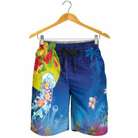 Palau Shorts for Men Jellyfish with Coral Reefs Ocean Vibe and Tapa Pattern LT03 - Polynesian Pride