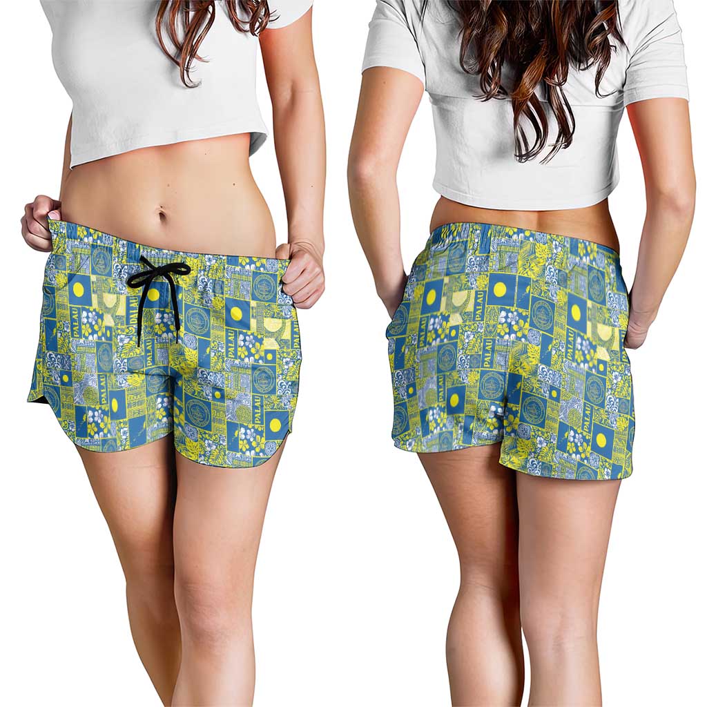 Palau Ungil Kurismas Shorts for Women Pacific Patchwork Xmas Vibes - Polynesian Pride