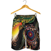 Papua New Guinea and Australia Together Shorts for Men Bird of Paradise and Kangaroo Melanesian Aboriginal Motifs LT03 - Polynesian Pride