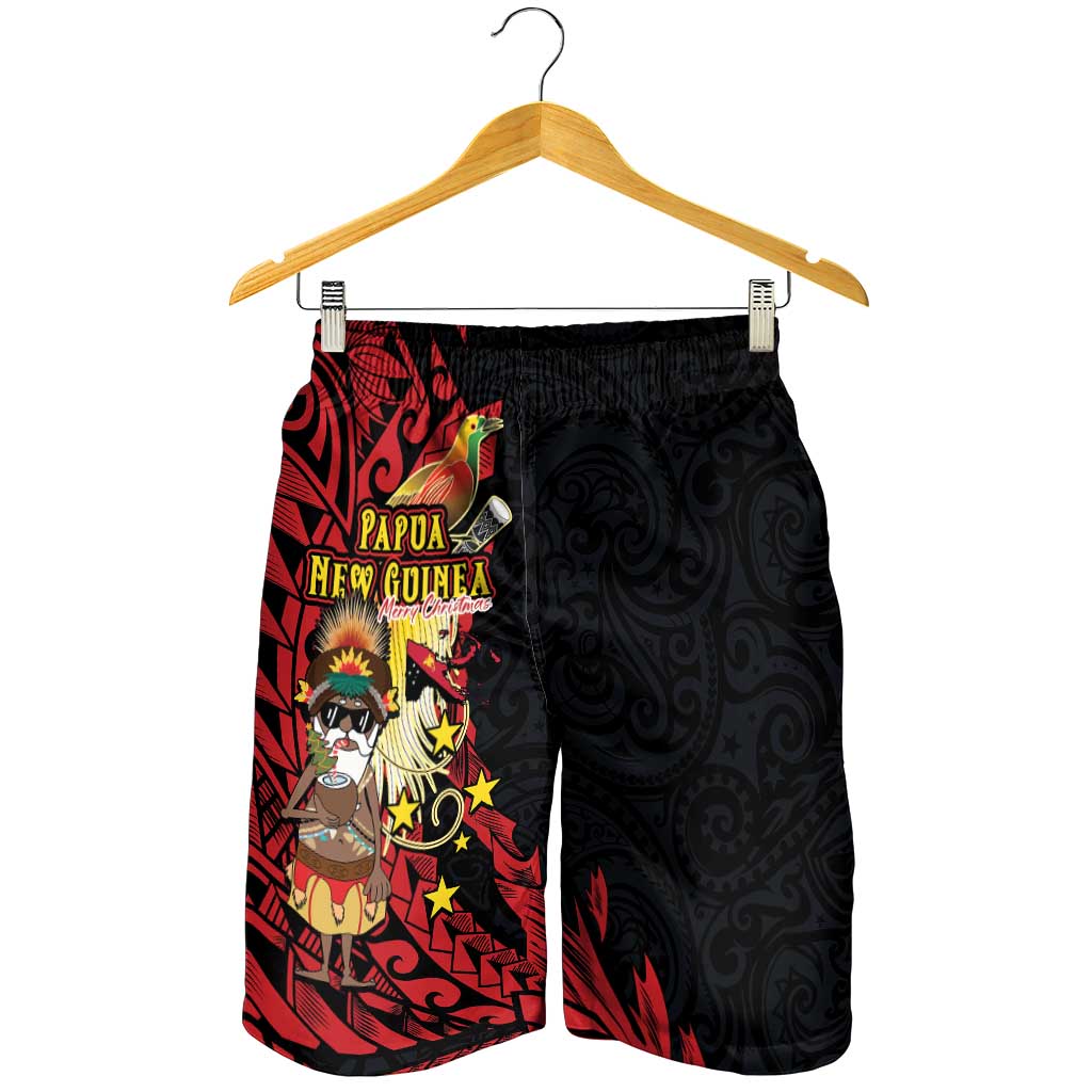 Papua New Guinea Christmas Shorts for Men Funny Melanesian Santa with Bird-of-paradise Tribal Style LT03 - Polynesian Pride