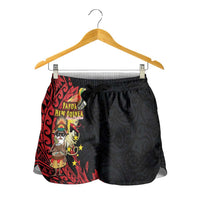Papua New Guinea Christmas Shorts for Women Funny Melanesian Santa with Bird-of-paradise Tribal Style LT03 - Polynesian Pride