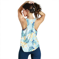 Pastel Cyan Tropical Hawaii Women Racerback Tank Seamless Monstera Plumeria Hawaiian Pattern - Polynesian Pride