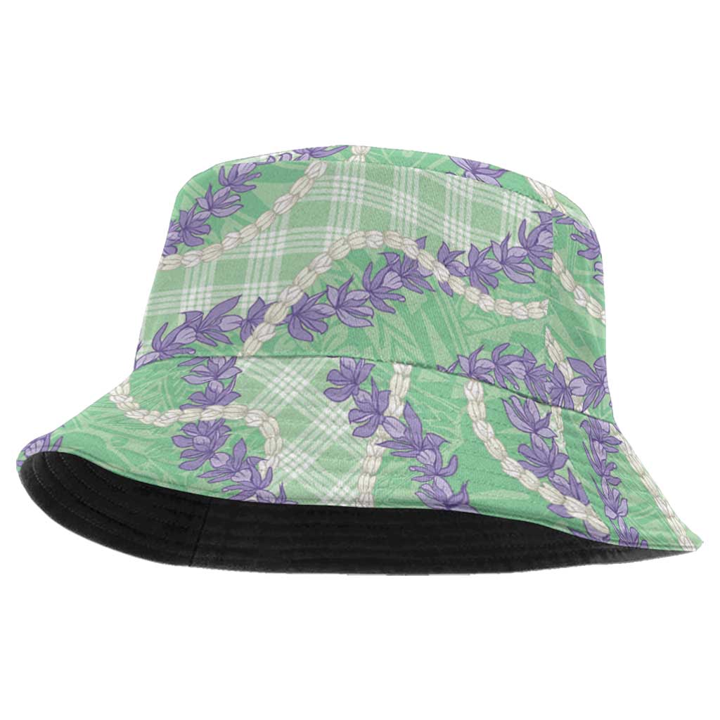 Pastel Green Hawaii Palaka Honohono Pikake Bucket Hat Hawaiian Orchid Lei Polynesian Pattern LT14 One Size Pastel Green - Polynesian Pride