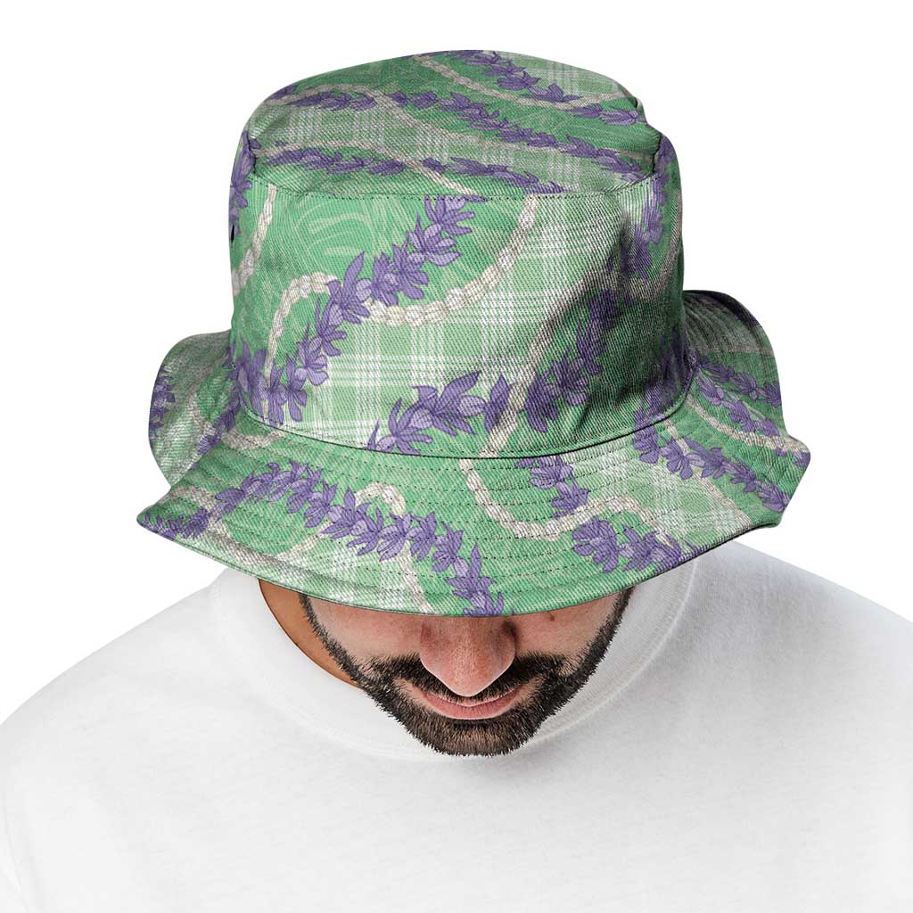 Pastel Green Hawaii Palaka Honohono Pikake Bucket Hat Hawaiian Orchid Lei Polynesian Pattern LT14 - Polynesian Pride