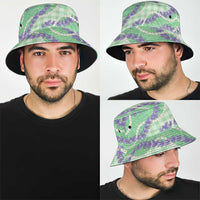 Pastel Green Hawaii Palaka Honohono Pikake Bucket Hat Hawaiian Orchid Lei Polynesian Pattern LT14 - Polynesian Pride