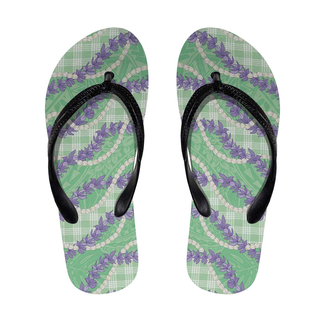 Pastel Green Hawaii Palaka Honohono Pikake Flip Flops Hawaiian Orchid Lei Polynesian Pattern LT14 Pastel Green - Polynesian Pride