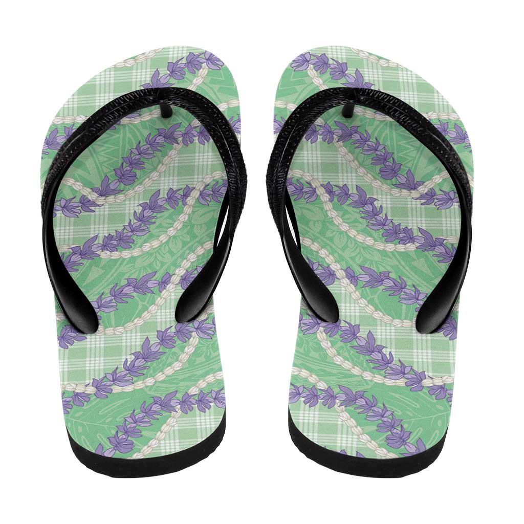 Pastel Green Hawaii Palaka Honohono Pikake Flip Flops Hawaiian Orchid Lei Polynesian Pattern LT14 - Polynesian Pride