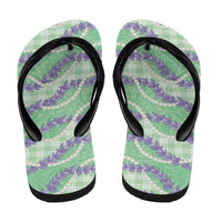 Pastel Green Hawaii Palaka Honohono Pikake Flip Flops Hawaiian Orchid Lei Polynesian Pattern LT14 - Polynesian Pride