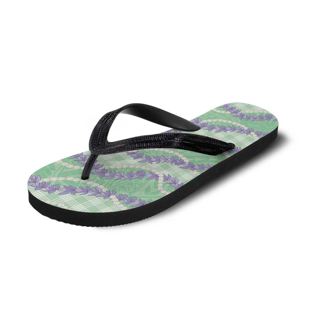 Pastel Green Hawaii Palaka Honohono Pikake Flip Flops Hawaiian Orchid Lei Polynesian Pattern LT14 - Polynesian Pride