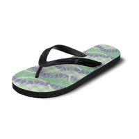 Pastel Green Hawaii Palaka Honohono Pikake Flip Flops Hawaiian Orchid Lei Polynesian Pattern LT14 - Polynesian Pride