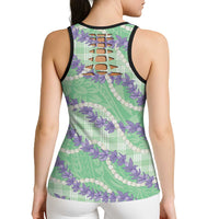 Pastel Green Hawaii Palaka Honohono Pikake Hollow Tank Top Hawaiian Orchid Lei Polynesian Pattern - Polynesian Pride