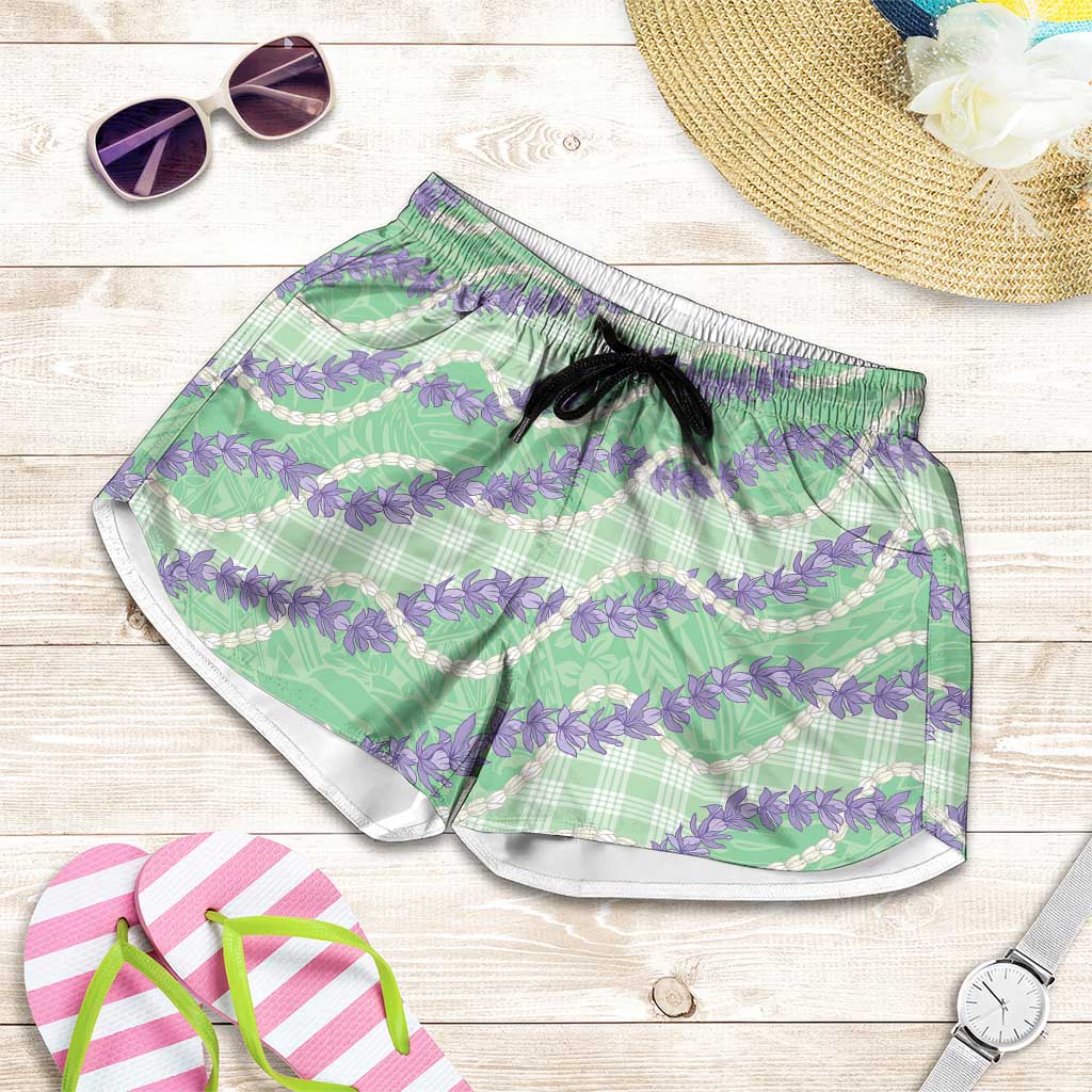 Pastel Green Hawaii Palaka Honohono Pikake Shorts for Women Hawaiian Orchid Lei Polynesian Pattern LT14 Pastel Green - Polynesian Pride