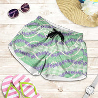 Pastel Green Hawaii Palaka Honohono Pikake Shorts for Women Hawaiian Orchid Lei Polynesian Pattern LT14 Pastel Green - Polynesian Pride