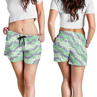 Pastel Green Hawaii Palaka Honohono Pikake Shorts for Women Hawaiian Orchid Lei Polynesian Pattern LT14 - Polynesian Pride