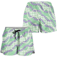 Pastel Green Hawaii Palaka Honohono Pikake Shorts for Women Hawaiian Orchid Lei Polynesian Pattern LT14 - Polynesian Pride