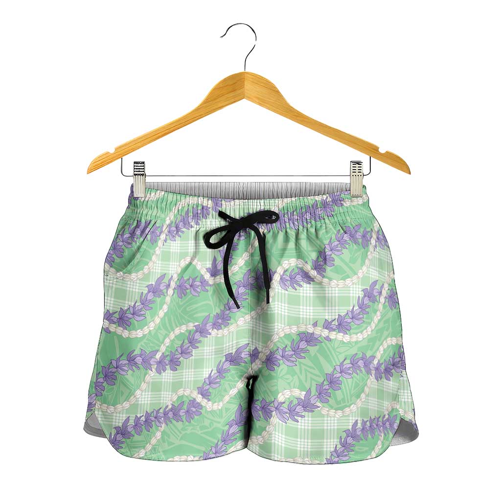 Pastel Green Hawaii Palaka Honohono Pikake Shorts for Women Hawaiian Orchid Lei Polynesian Pattern LT14 - Polynesian Pride