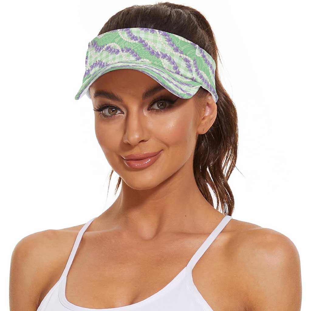 Pastel Green Hawaii Palaka Honohono Pikake Sun Visor Cap Hawaiian Orchid Lei Polynesian Pattern