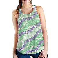 Pastel Green Hawaii Palaka Honohono Pikake Women Racerback Tank Hawaiian Orchid Lei Polynesian Pattern LT14 - Polynesian Pride
