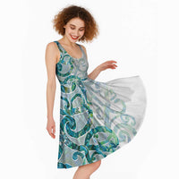Paua Shell Maori Midi Dress Koru Kowhaiwhai