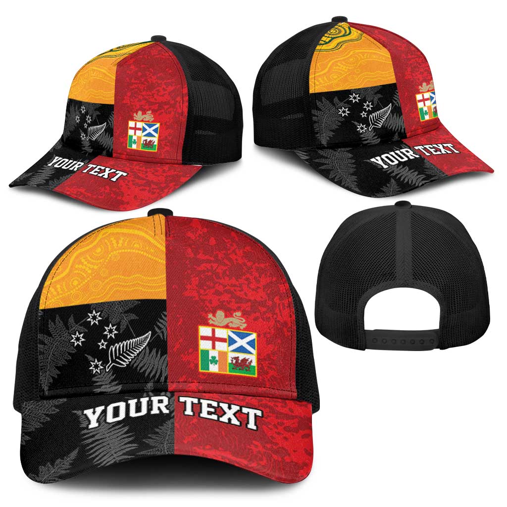 Personalised British Lions-AUNZ Mesh Trucker Cap Australia-New Zealand Indigenous Motif - Polynesian Pride
