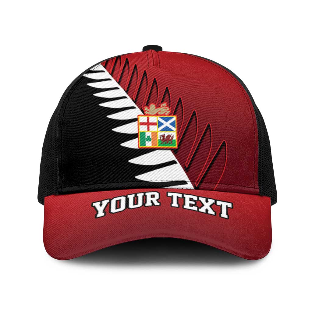 Personalised British Lions New Zealand Baseball Net Cap Half Black Fern LT9 One Size Black Red - Polynesian Pride