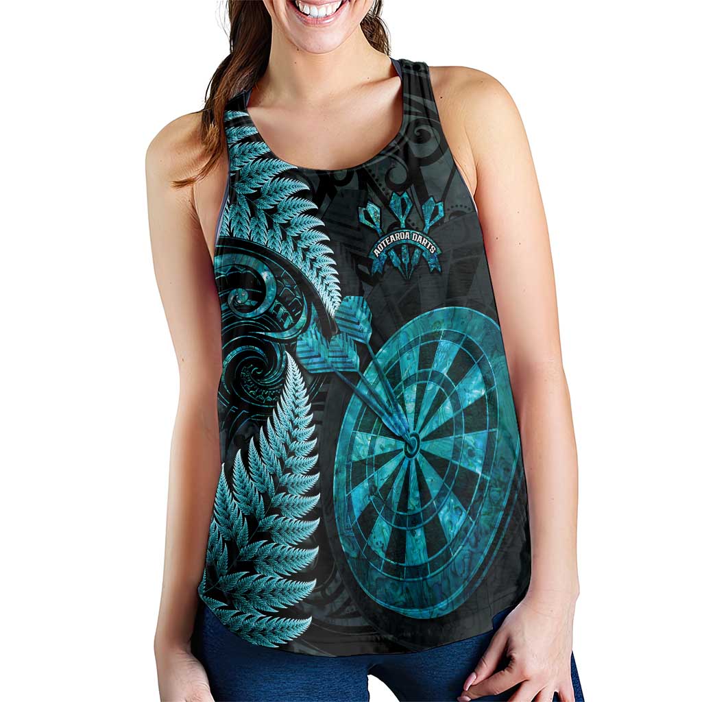 New Zealand Darts Women Racerback Tank Happiness Is A Tight Threesome Maori Paua Shell LT14 - Polynesian Pride