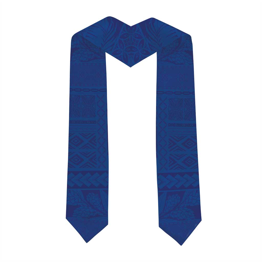 Personalised Samoa Graduation Stole Blue Siapo Pattern With Ula Fala