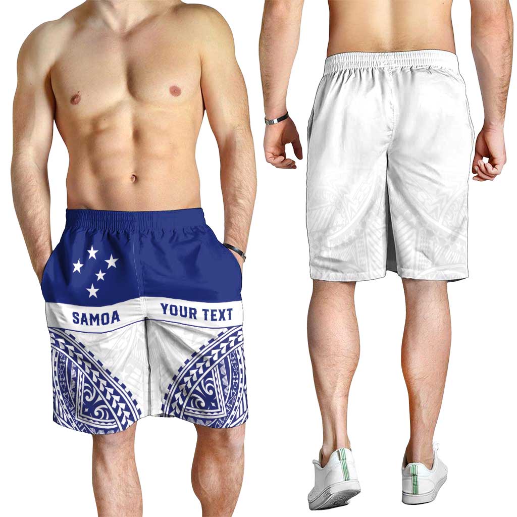 Personalised Toa Samoa Rugby Spirit Shorts for Men White Samoan Tribal Pattern LT9 - Polynesian Pride