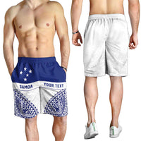 Personalised Toa Samoa Rugby Spirit Shorts for Men White Samoan Tribal Pattern LT9 - Polynesian Pride