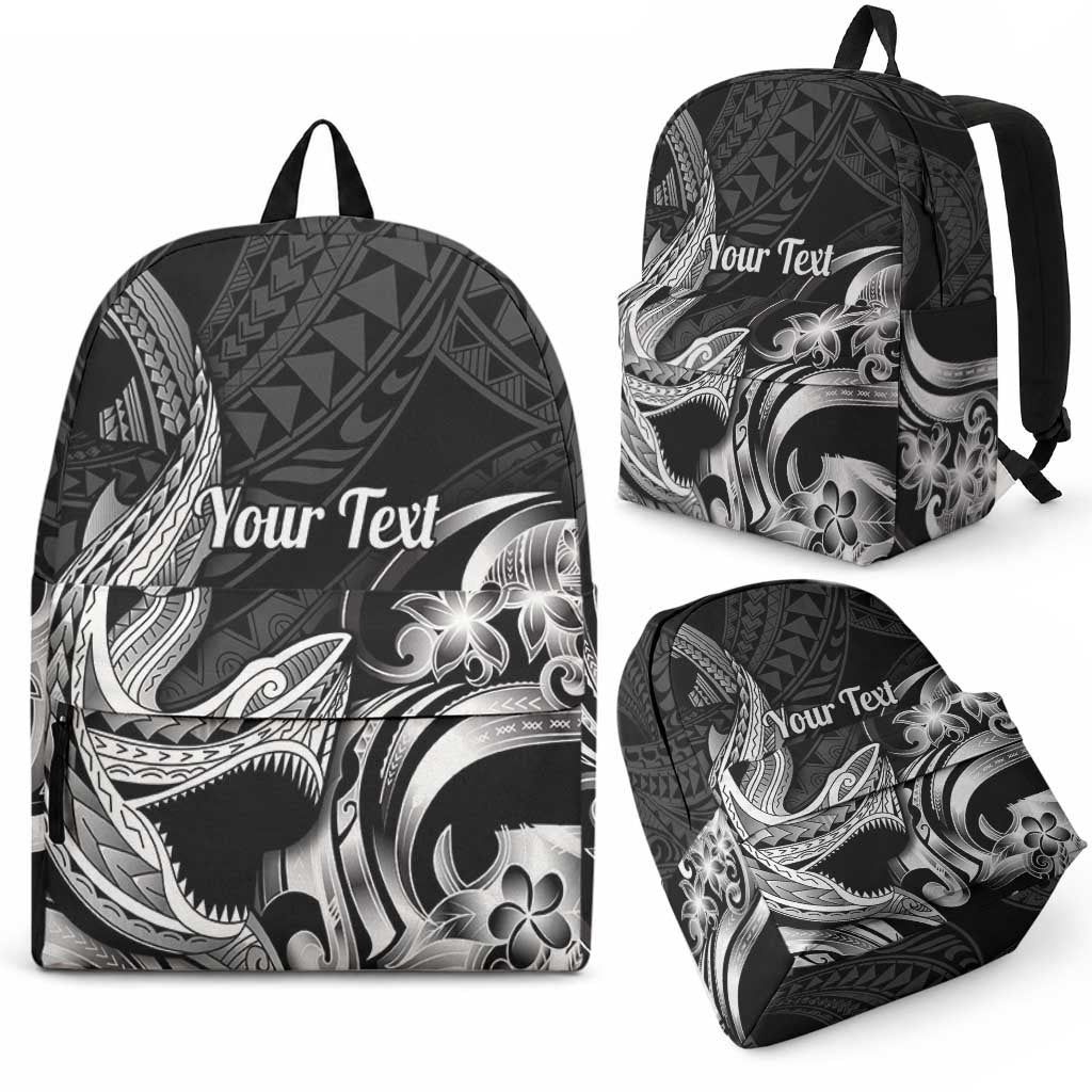 Personalized Hawaii Shark Tattoo Backpack Hawaiian Pattern Plumeria Black LT14 - Polynesian Pride