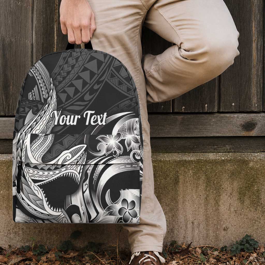 Personalized Hawaii Shark Tattoo Backpack Hawaiian Pattern Plumeria Black LT14 - Polynesian Pride