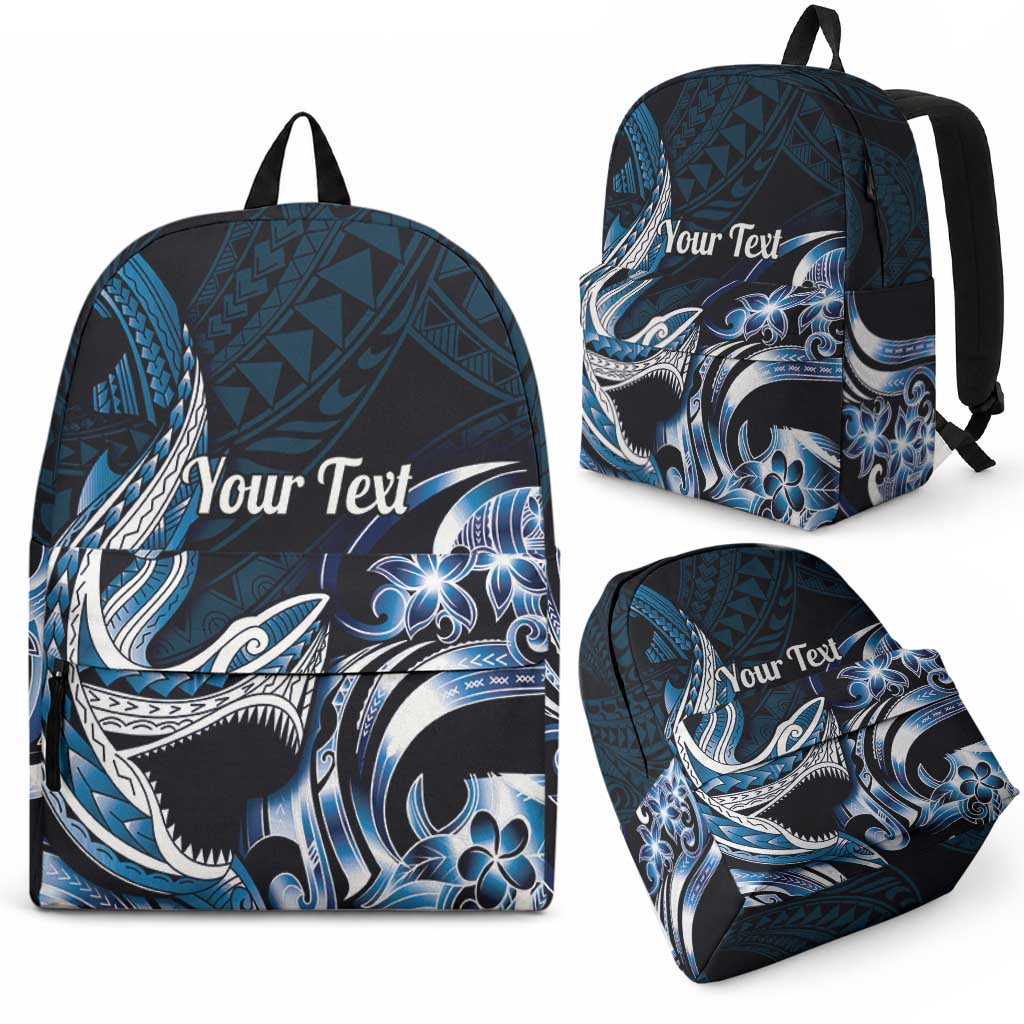 Personalized Hawaii Shark Tattoo Backpack Hawaiian Pattern Plumeria Blue LT14 - Polynesian Pride