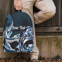 Personalized Hawaii Shark Tattoo Backpack Hawaiian Pattern Plumeria Blue LT14 - Polynesian Pride