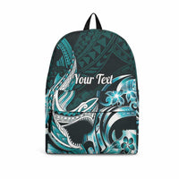 Personalized Hawaii Shark Tattoo Backpack Hawaiian Pattern Plumeria Cyan LT14 Cyan - Polynesian Pride
