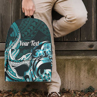 Personalized Hawaii Shark Tattoo Backpack Hawaiian Pattern Plumeria Cyan LT14 - Polynesian Pride