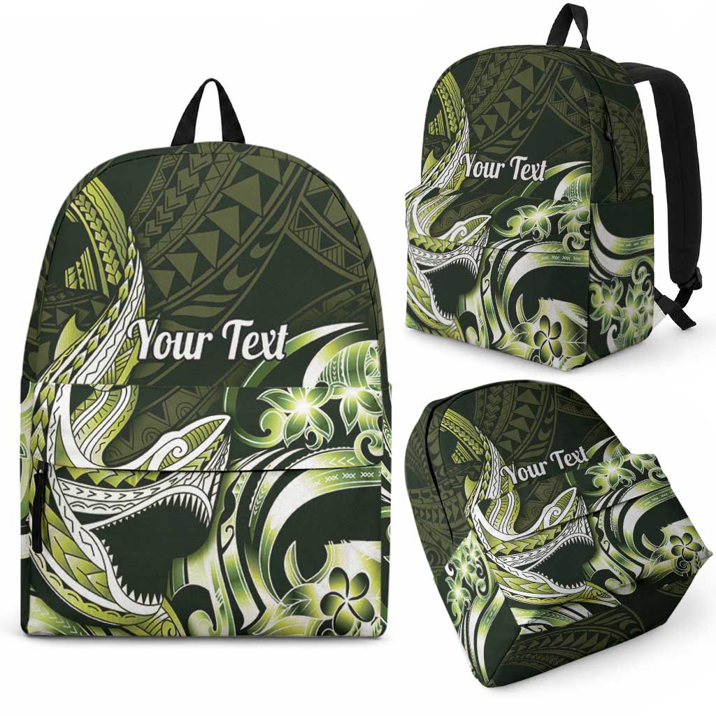 Personalized Hawaii Shark Tattoo Backpack Hawaiian Pattern Plumeria Lime Green LT14 - Polynesian Pride