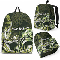 Personalized Hawaii Shark Tattoo Backpack Hawaiian Pattern Plumeria Lime Green LT14 - Polynesian Pride