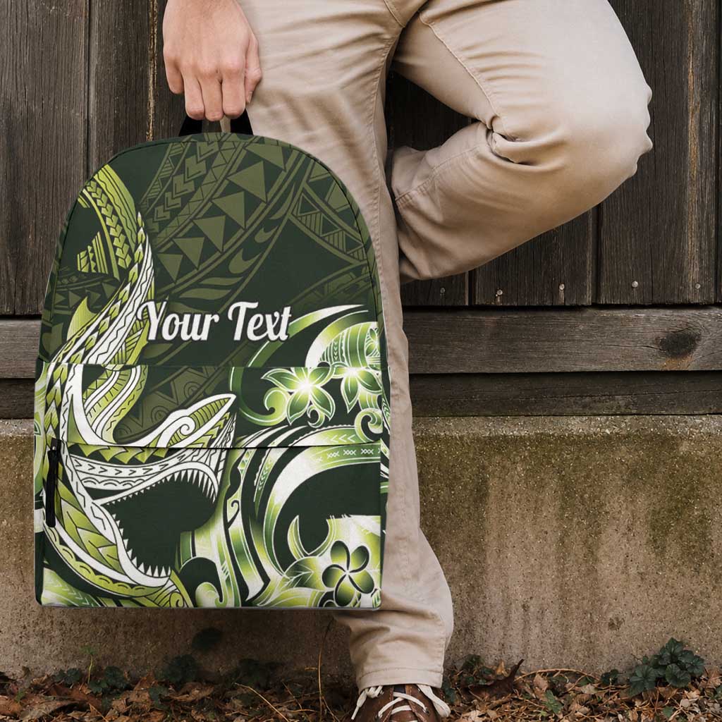 Personalized Hawaii Shark Tattoo Backpack Hawaiian Pattern Plumeria Lime Green LT14 - Polynesian Pride