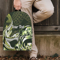 Personalized Hawaii Shark Tattoo Backpack Hawaiian Pattern Plumeria Lime Green LT14 - Polynesian Pride