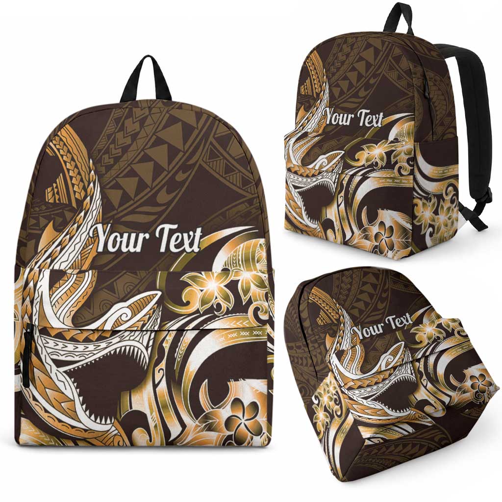 Personalized Hawaii Shark Tattoo Backpack Hawaiian Pattern Plumeria Orange LT14 - Polynesian Pride