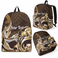 Personalized Hawaii Shark Tattoo Backpack Hawaiian Pattern Plumeria Orange LT14 - Polynesian Pride