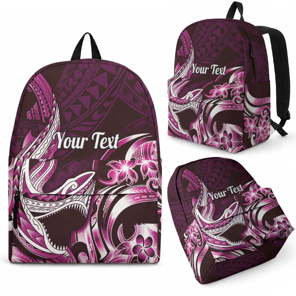 Personalized Hawaii Shark Tattoo Backpack Hawaiian Pattern Plumeria Pink LT14 - Polynesian Pride