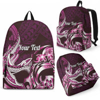 Personalized Hawaii Shark Tattoo Backpack Hawaiian Pattern Plumeria Pink LT14 - Polynesian Pride