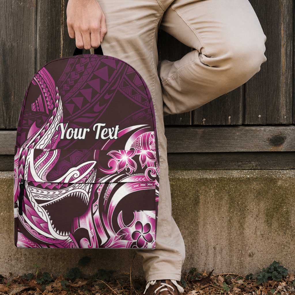 Personalized Hawaii Shark Tattoo Backpack Hawaiian Pattern Plumeria Pink LT14 - Polynesian Pride