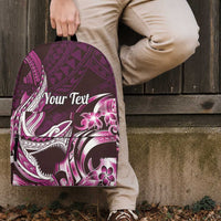 Personalized Hawaii Shark Tattoo Backpack Hawaiian Pattern Plumeria Pink LT14 - Polynesian Pride
